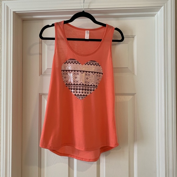 No Boundaries Tops - M Coral Orange Heart Tank Top